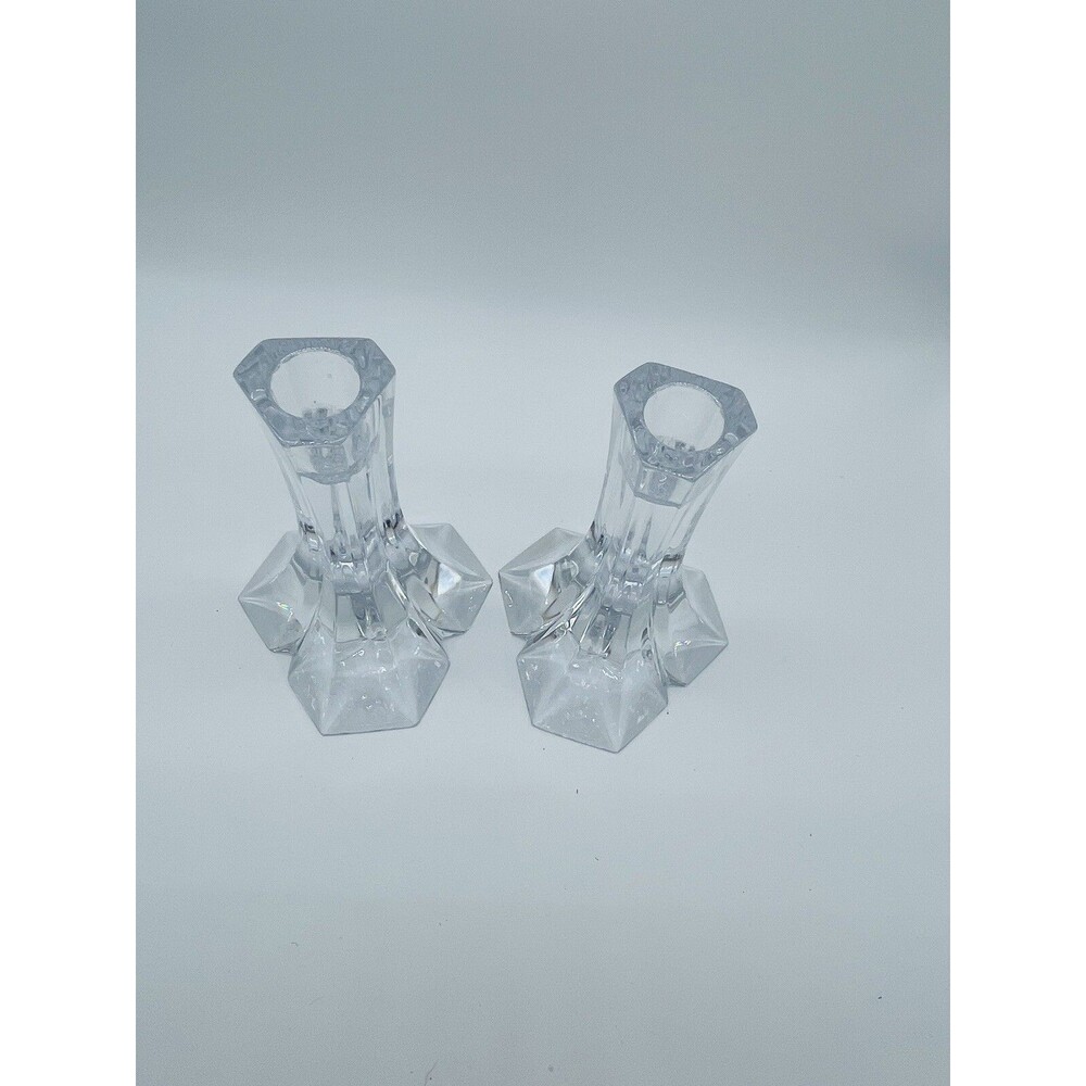 Miller Rogaska Triangle Candlestick Pair-Full Lead Crystal-6" - Picture 4 of 9